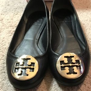 Tory Burch Black Reva Flat with Gold Emblem